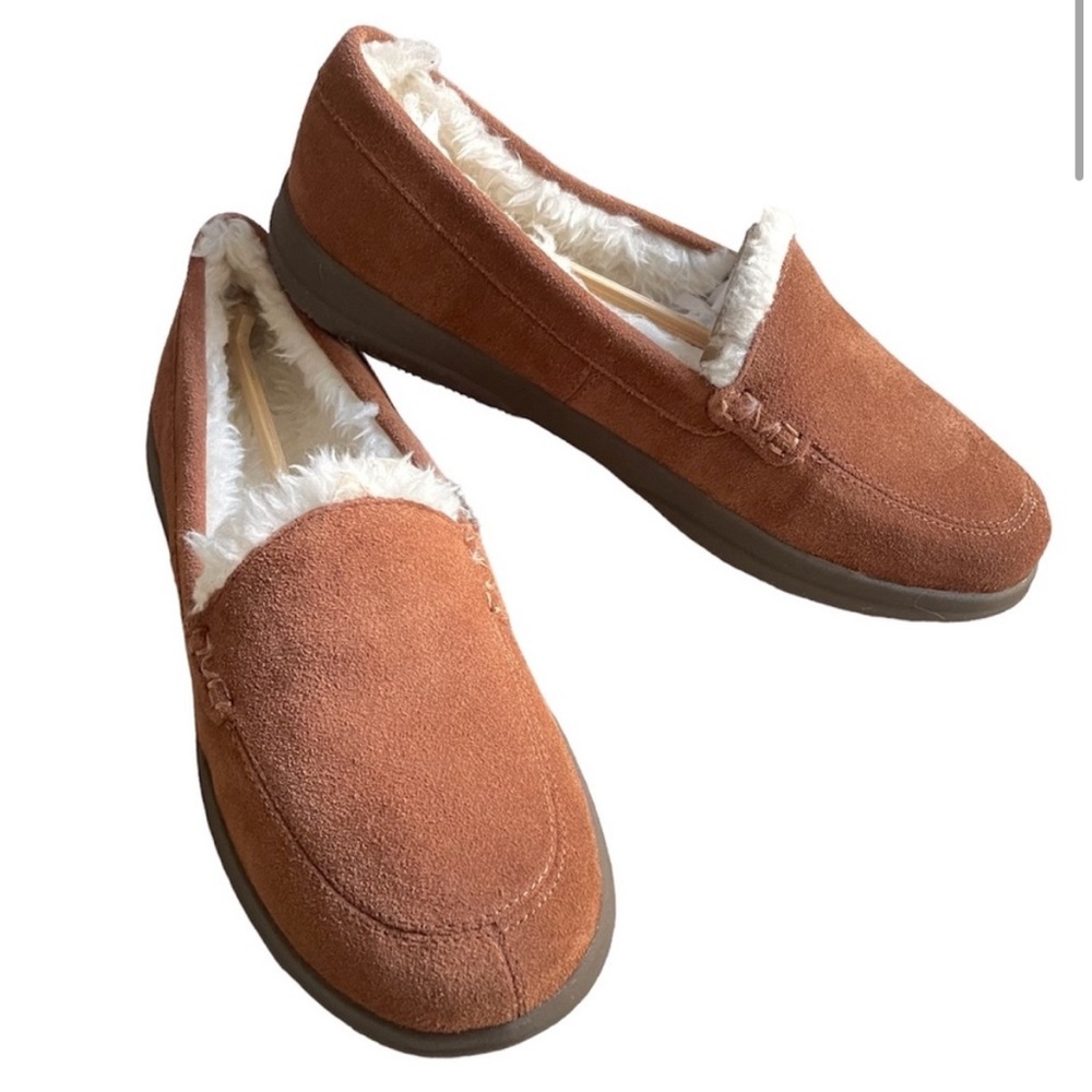Vionic Lynez Faux Fur Toffee Suede Slippers 8.5